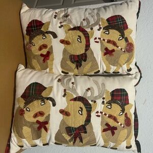 Two Pier 1 Festive Holiday Pig Pillows!